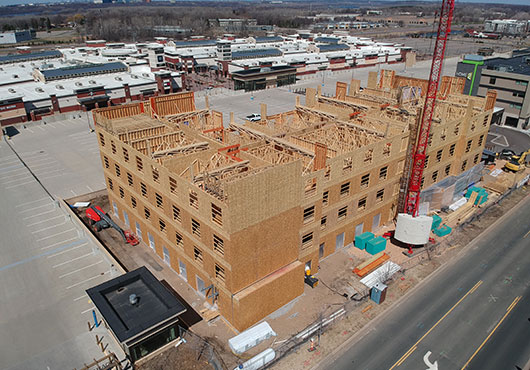 Among Alpine Construction, Inc.’s recent wood framing projects is this Fairfield Inn in Eagan, MN.